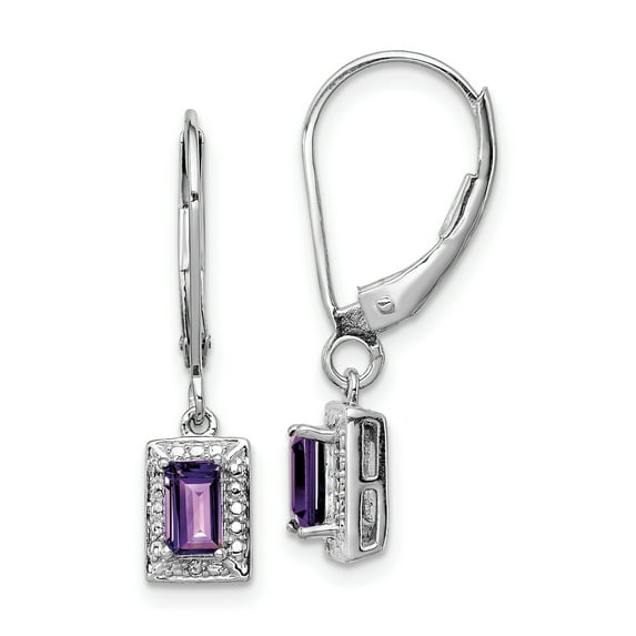 Primal Silver Sterling Silver Rhodium-plated Amethyst Diamond Earrings