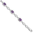 thumbnail image 1 of Primal Silver Sterling Silver Rhodium-plated Amethyst Link Bracelet, 1 of 5