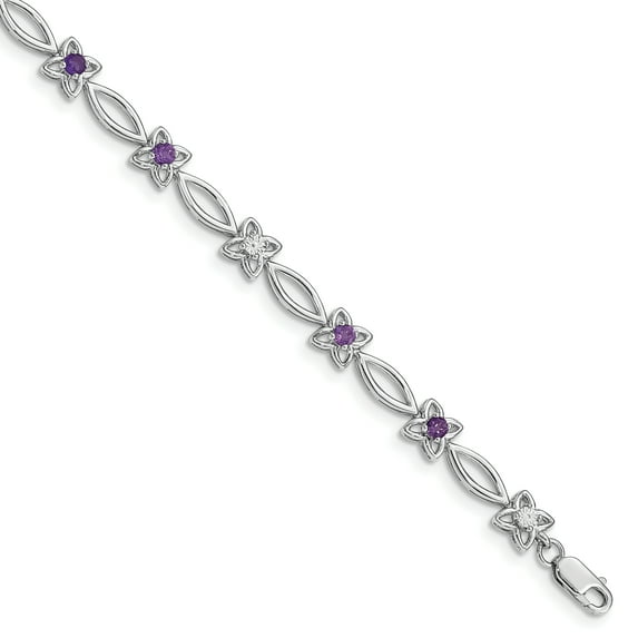 Primal Silver Sterling Silver Rhodium-plated Amethyst and Diamond Bracelet