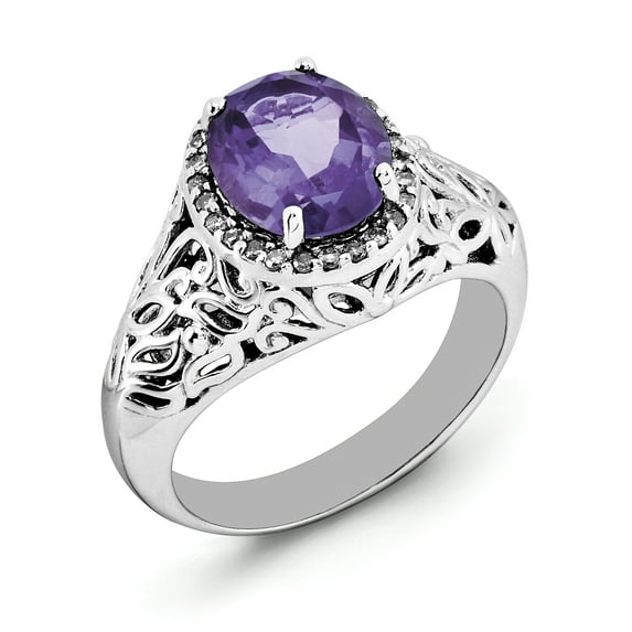 Primal Silver Sterling Silver Rhodium-plated Amethyst and Diamond Ring