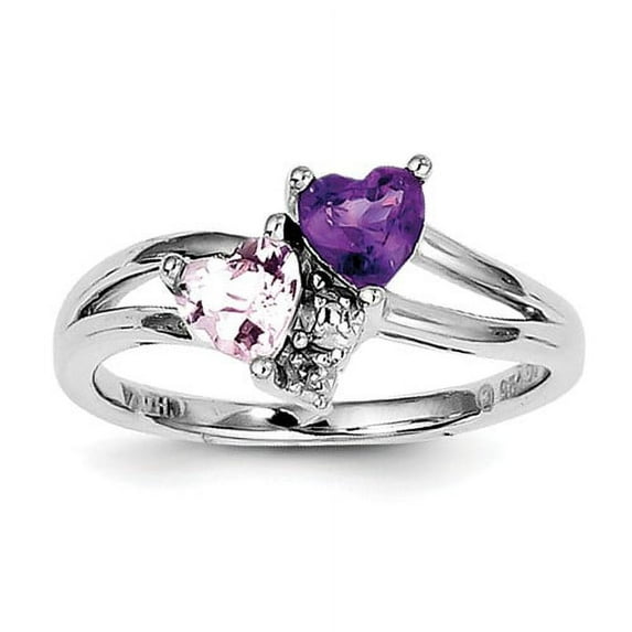Primal Silver Sterling Silver Rhodium-plated Amethyst and Pink Quartz and Diamond Ring