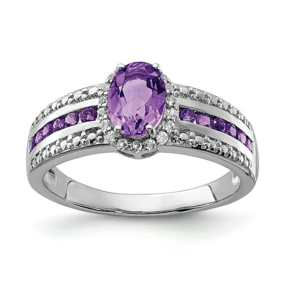 Primal Silver Sterling Silver Rhodium-plated Amethyst and White Topaz Ring