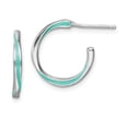 thumbnail image 1 of Primal Silver Sterling Silver Rhodium-plated Aqua Enameled Hoop Earrings, 1 of 2