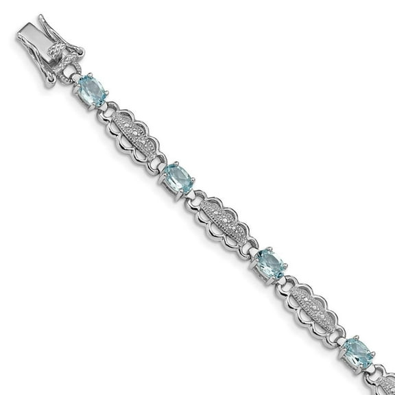 Primal Silver Sterling Silver Rhodium-plated Aquamarine and Diamond Bracelet