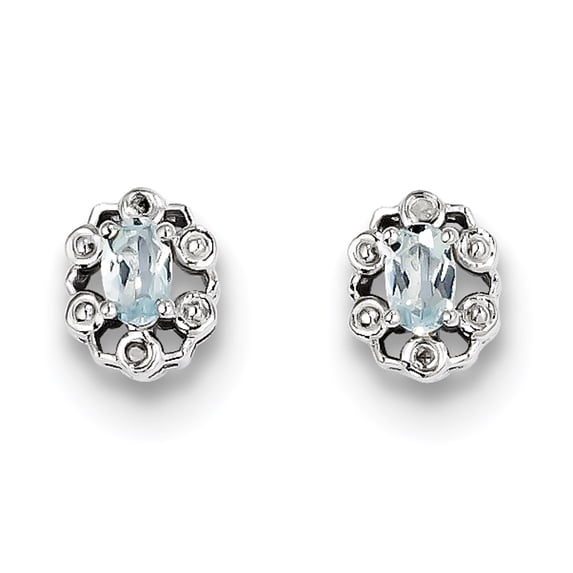 Primal Silver Sterling Silver Rhodium-plated Aquamarine and Diamond Earrings
