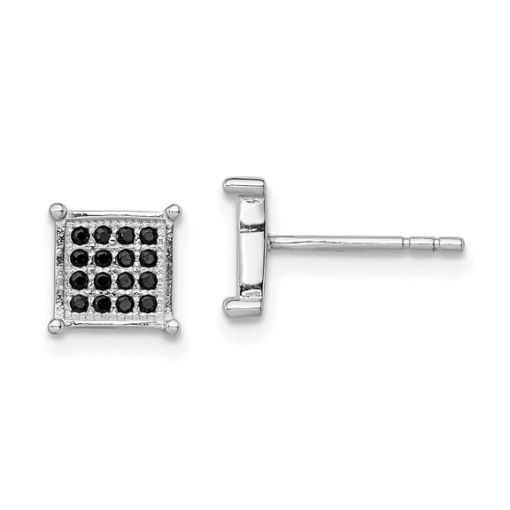 Primal Silver Sterling Silver Rhodium-plated Black Cubic Zirconia Pav Square Post Earrings