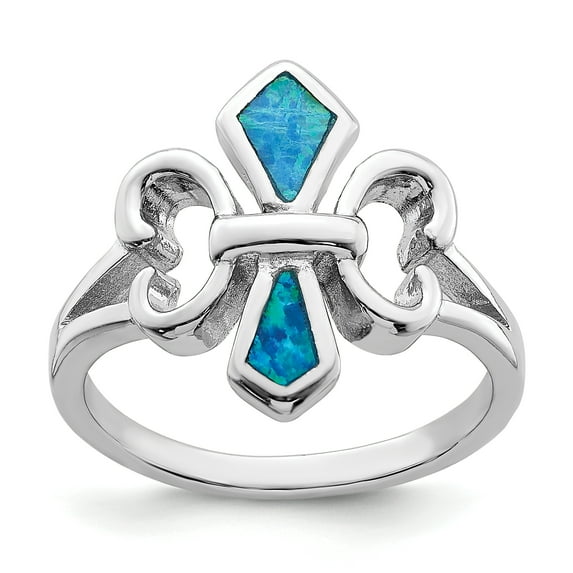 Primal Silver Sterling Silver Rhodium-plated Blue Inlay Lab Created Opal Fleur De Lis Ring