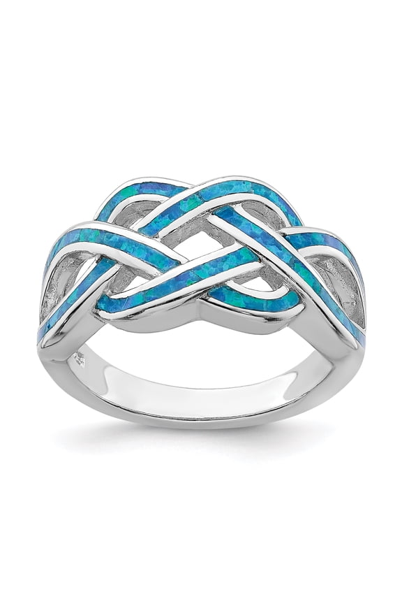 Sterling Silver Rhodium-plated Blue Inlay Lab Created Opal Knot Ring