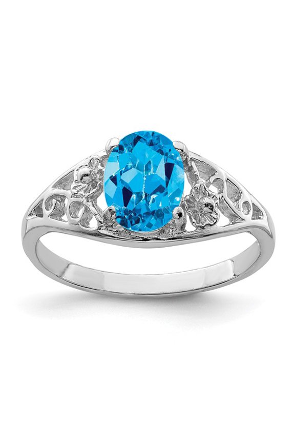 Sterling Silver Rhodium-plated Blue Topaz Ring