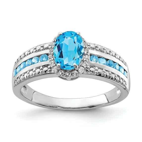Primal Silver Sterling Silver Rhodium-plated Blue and White Topaz Ring