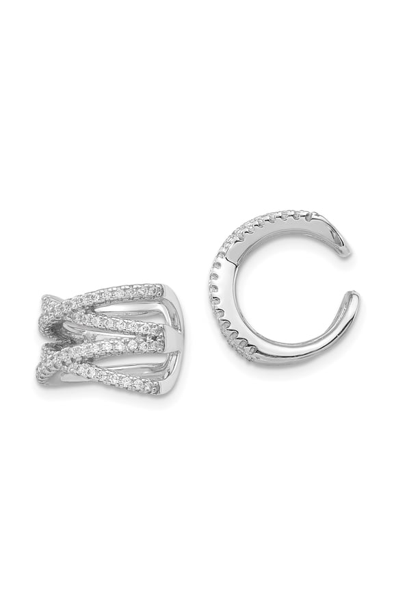 Sterling Silver Rhodium-plated CZ Double -X- Ear Cuff