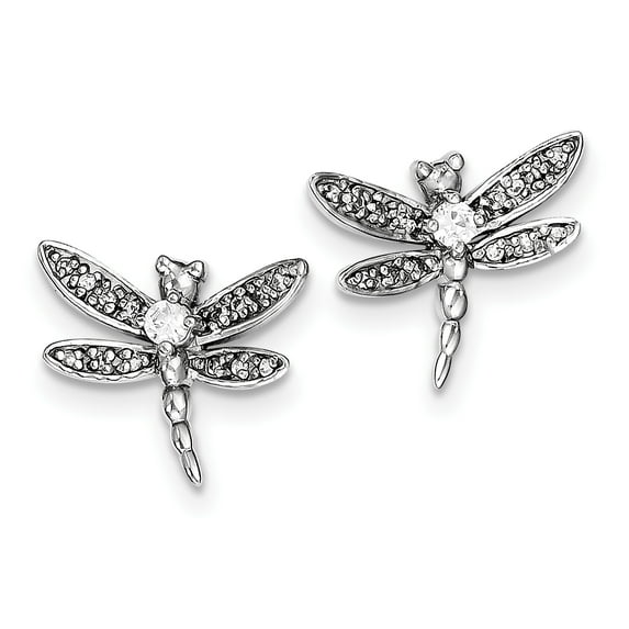 Primal Silver Sterling Silver Rhodium-plated CZ Dragonfly Post Earrings