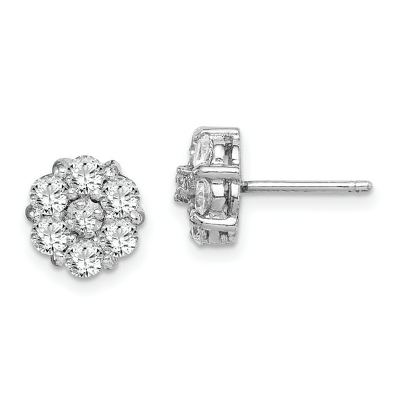 Primal Silver Sterling Silver Rhodium-plated CZ Flower Cluster Post Earrings