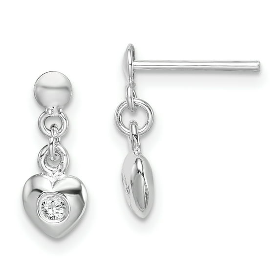Primal Silver Sterling Silver Rhodium-plated CZ Heart Dangle Post Earrings