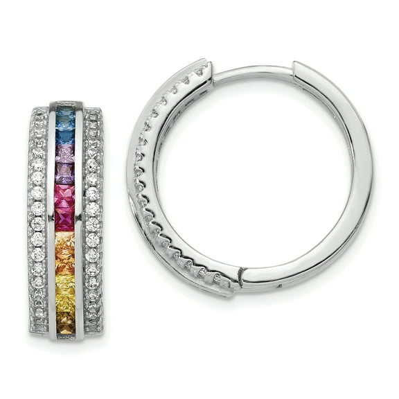 Primal Silver Sterling Silver Rhodium-plated Channel Set Colorful Cubic Zirconia Hoop Earrings