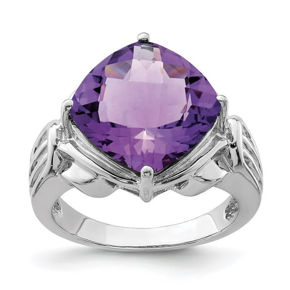 Primal Silver Sterling Silver Rhodium-plated Checker-cut Amethyst Ring