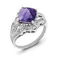 thumbnail image 1 of Primal Silver Sterling Silver Rhodium-plated Checker-cut Amethyst and Diamond Ring, 1 of 4
