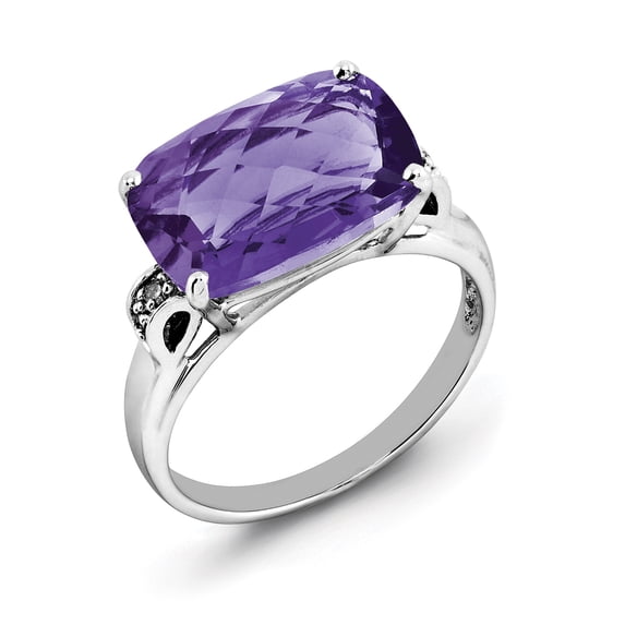 Primal Silver Sterling Silver Rhodium-plated Checker-cut Amethyst and Diamond Ring