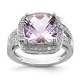 thumbnail image 1 of Primal Silver Sterling Silver Rhodium-plated Checker-cut Pink Quartz and Diamond Ring, 1 of 5