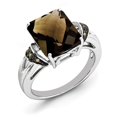 thumbnail image 1 of Primal Silver Sterling Silver Rhodium-plated Checker-cut Smoky Quartz and Diamond Ring, 1 of 4