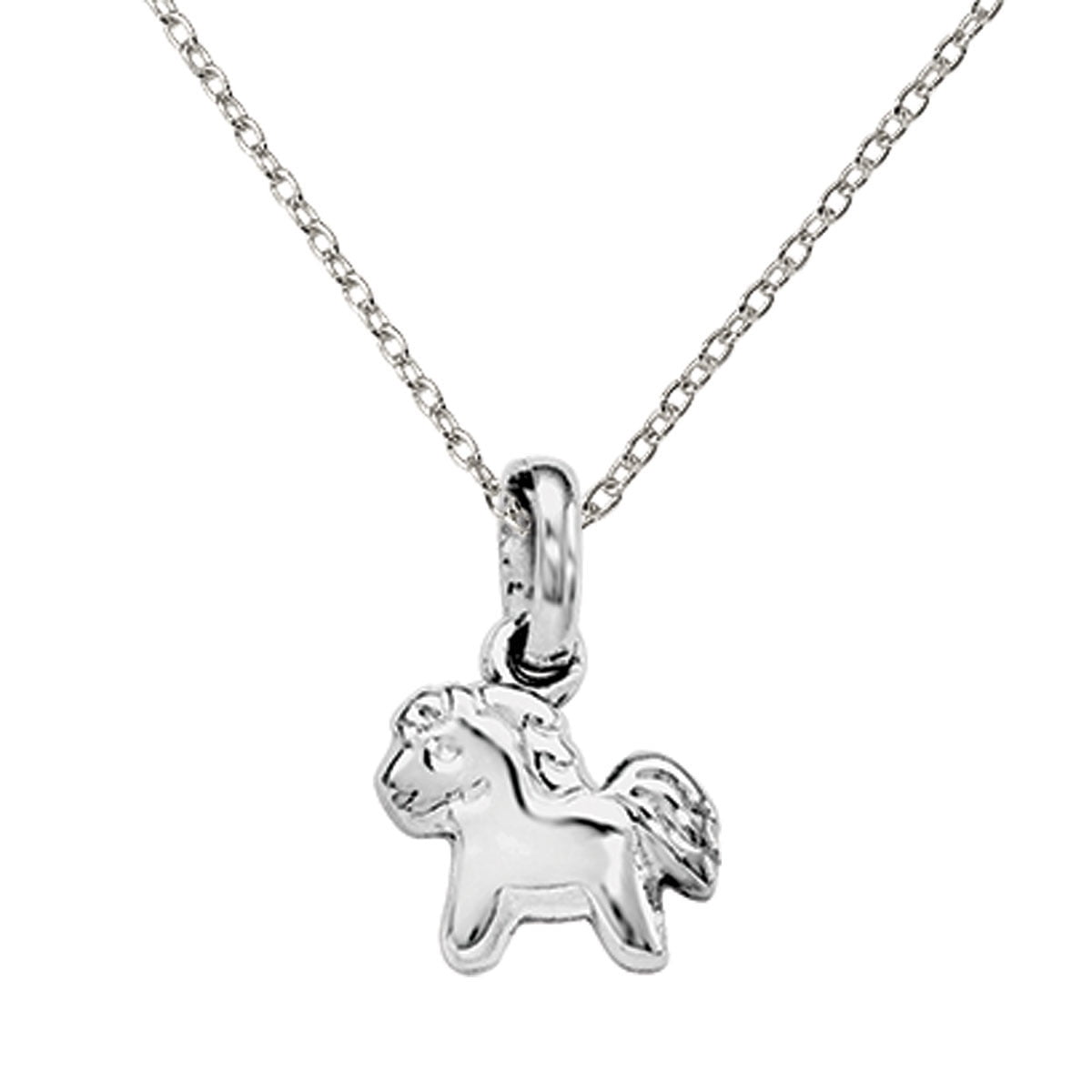 Primal Silver Sterling Silver Rhodium-plated Child's Polished Pony Pendant with 18-inch Forzantina Cable Chain