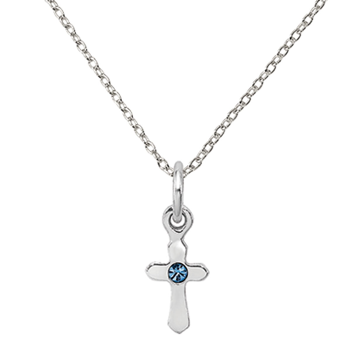 Primal Silver Sterling Silver Rhodium-plated Child's Preciosa Crystal December Cross Pendant with 18-inch Forzantina Cable Chain