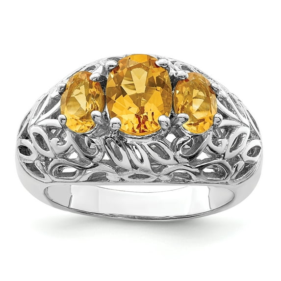 Primal Silver Sterling Silver Rhodium-plated Citrine Ring