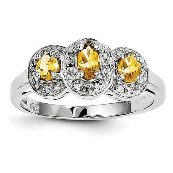 Primal Silver Sterling Silver Rhodium-plated Citrine and Diamond Ring