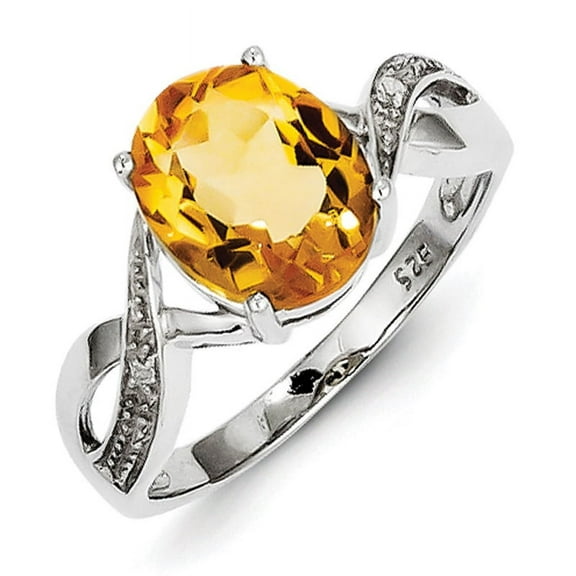Primal Silver Sterling Silver Rhodium-plated Citrine and Diamond Ring