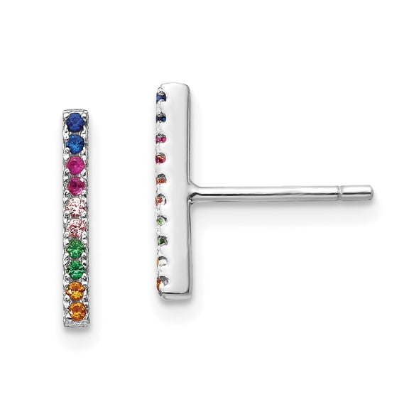 Primal Silver Sterling Silver Rhodium-plated Colorful Cubic Zirconia Bar Post Earrings