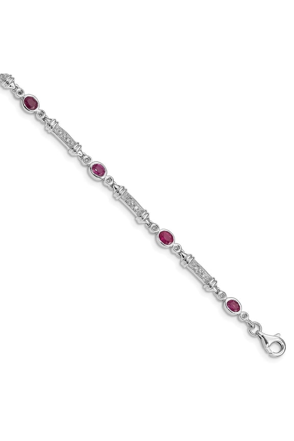 Sterling Silver Rhodium-plated Composite Ruby and Diamond Bracelet