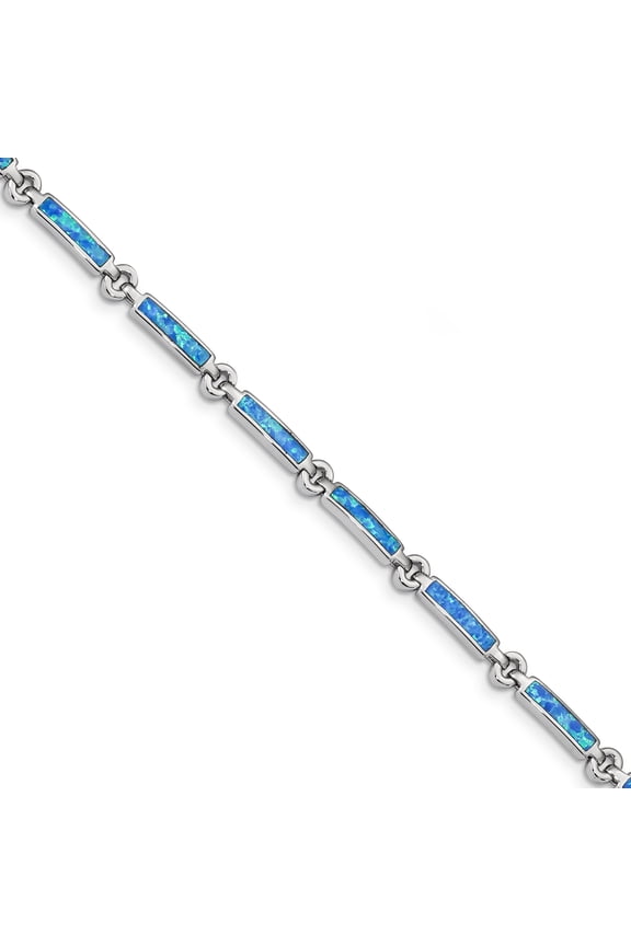 Sterling Silver Rhodium-plated Created Opal Bars Bracelet