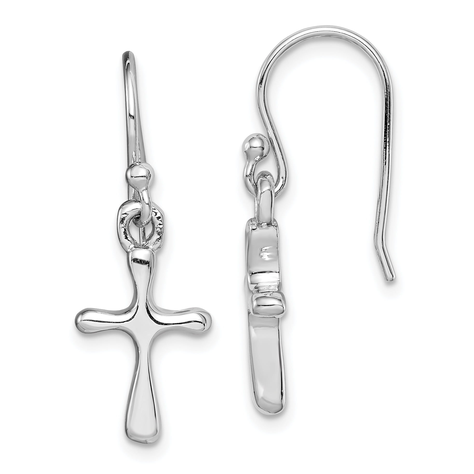 Primal Silver Sterling Silver Rhodium-plated Cross Dangle Earrings