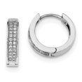thumbnail image 1 of Primal Silver Sterling Silver Rhodium-plated Cubic Zirconia 2-row Pavé Hinged Hoop Earrings, 1 of 4