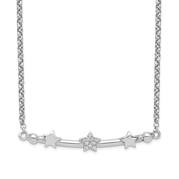 Primal Silver Sterling Silver Rhodium-plated Cubic Zirconia 3-Star Bar with 1.5-inch Extension Necklace