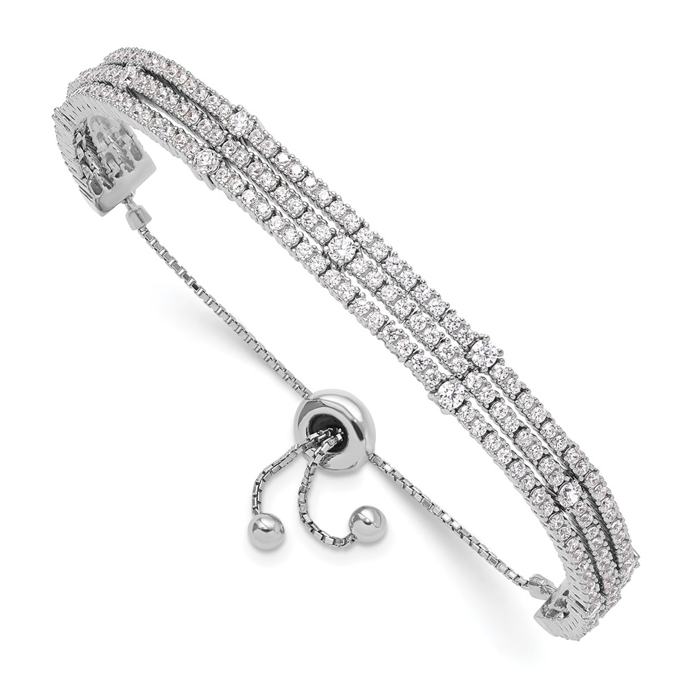 Primal Silver Sterling Silver Rhodium plated Cubic Zirconia 5 9 Inch Adjustable Bracelet