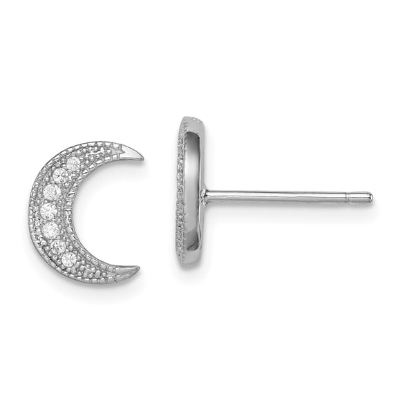 Primal Silver Sterling Silver Rhodium-plated Cubic Zirconia Crescent Moon Post Earrings