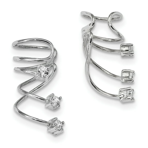 Primal Silver Sterling Silver Rhodium-plated Cubic Zirconia Cuff Earrings