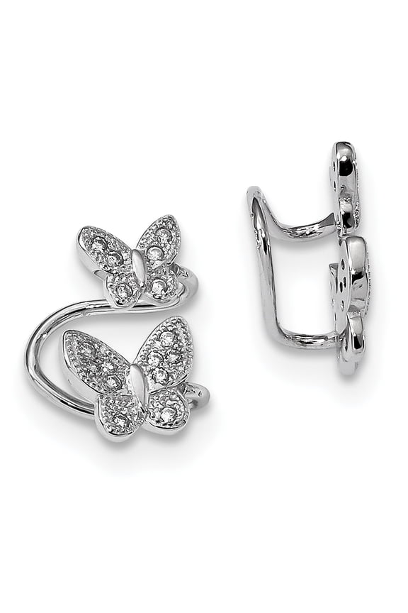 Sterling Silver Rhodium-plated Cubic Zirconia Double Butterfly Left Cuff Earring
