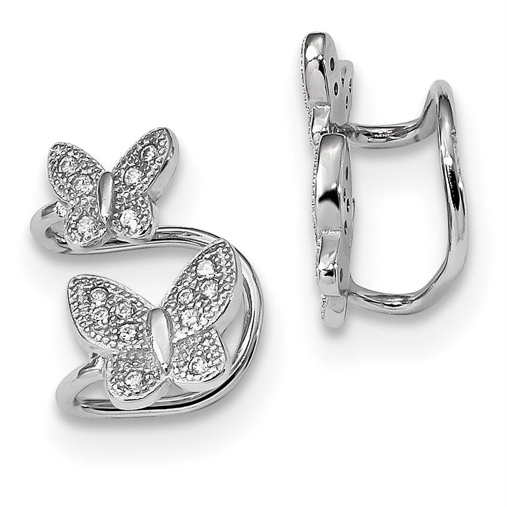 Primal Silver Sterling Silver Rhodium-plated Cubic Zirconia Double Butterfly Right Cuff Earring