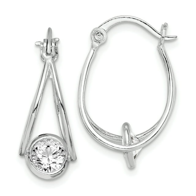 Primal Silver Sterling Silver Rhodium-plated Cubic Zirconia Double Hoop Earrings