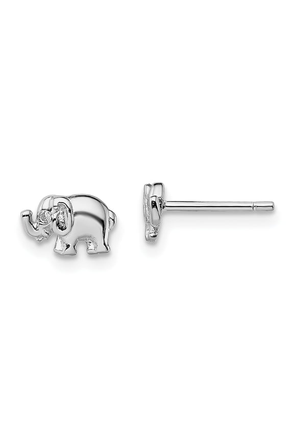 Sterling Silver Rhodium-plated Cubic Zirconia Elephant Post Earrings