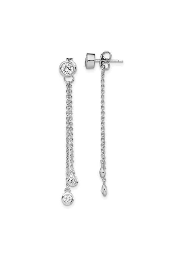 Sterling Silver Rhodium-plated Cubic Zirconia Front and Back Dangle Chain Post Earrings