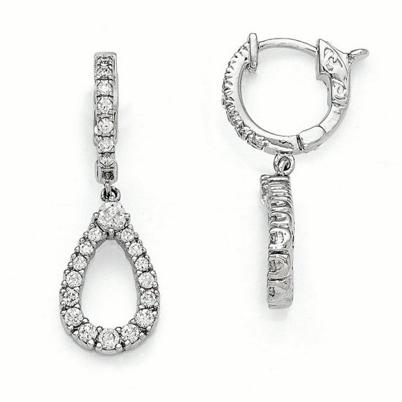 Primal Silver Sterling Silver Rhodium-plated Cubic Zirconia Hinged Hoop Dangle Teardrop Earrings