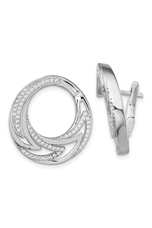 Sterling Silver Rhodium-plated Cubic Zirconia Hinged Hoop Earrings