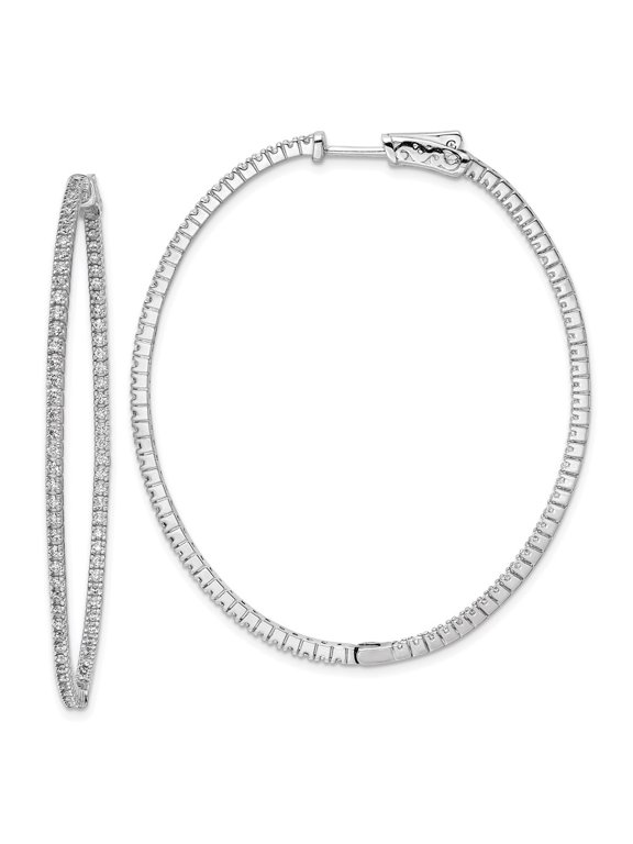 Sterling Silver Rhodium-plated Cubic Zirconia Hinged Oval Hoop Earrings