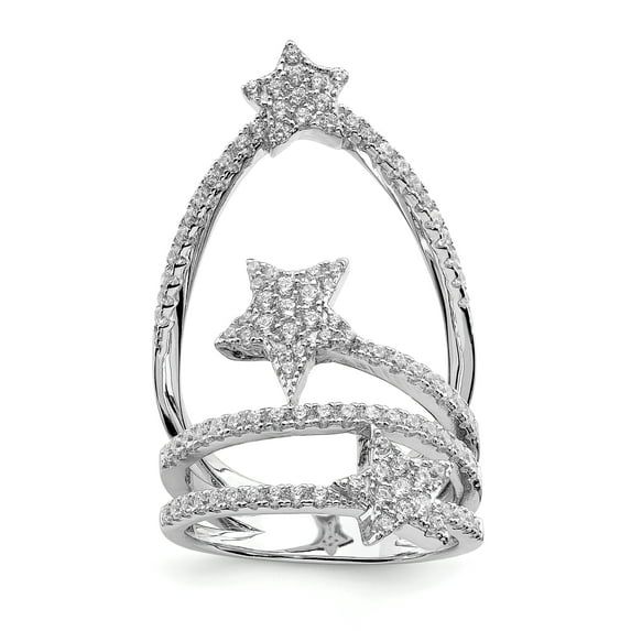 Primal Silver Sterling Silver Rhodium-plated Cubic Zirconia Star Ring