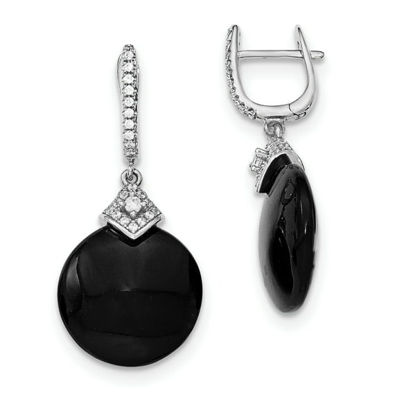 Primal Silver Sterling Silver Rhodium-plated Cubic Zirconia and Onyx Hinged Hoop Earrings