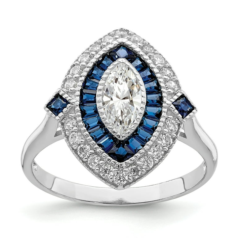 Sterling Silver Created Blue Spinel And CZ Marquise Halo Ring Sterling Silver Created Blue Spinel And CZ Marquise Halo Ring