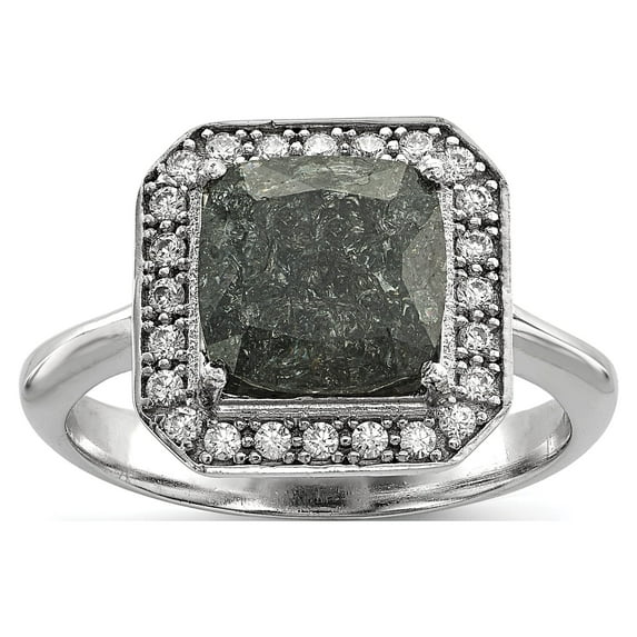 Primal Silver Sterling Silver Rhodium-plated Dark Gray Ice Cubic Zirconia Ring